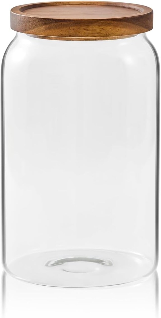 Large Glass Candy Jars with Wooden Lids, 1 Gallon Glass Jar with Lid, Sugar/Flour Storage Containers, Big Glass Canisters with Airtight Lid, 1 Pack, Hand Lid